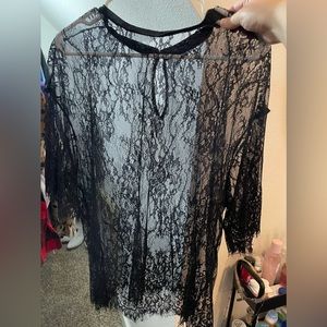 Plus size Lace Sheer Crew Neck top